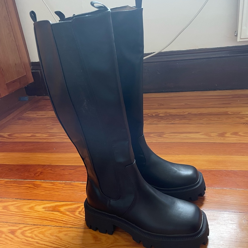 Women’s lug sole knee high boots, brand new